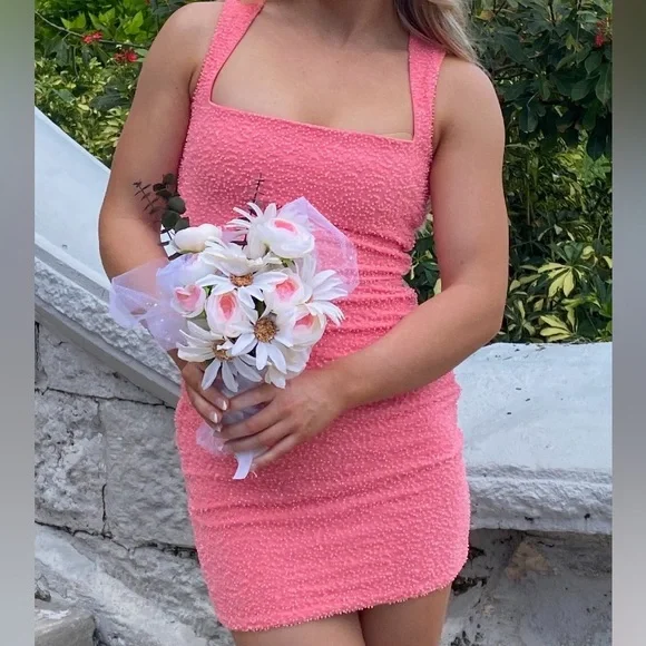 white christmas dresses Sweetheart Keyhole Pleated A-Line Prom Dress Pink / 10 main image 1